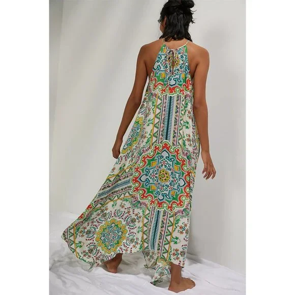 Anthropologie Ella Halter Maxi Dress Tunic Sleeveless Handkerchief Hem XS Small - Picture 3 of 9